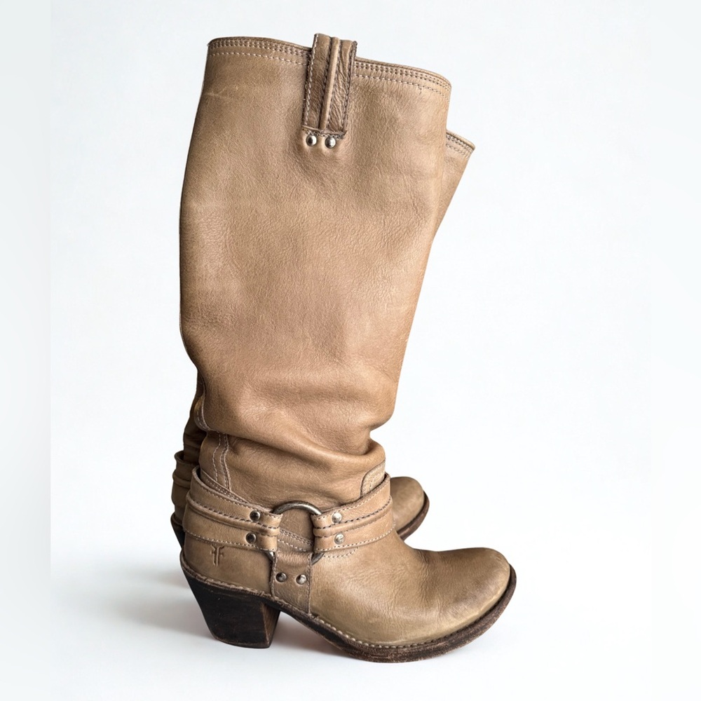 Frye Camryn Harness Tall Boot Light Tan Womens 7.5 Festival Cowgirl Western boho
